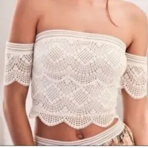 Vitcoria’s Secret Off-Shoulder Crochet Crop Top in White